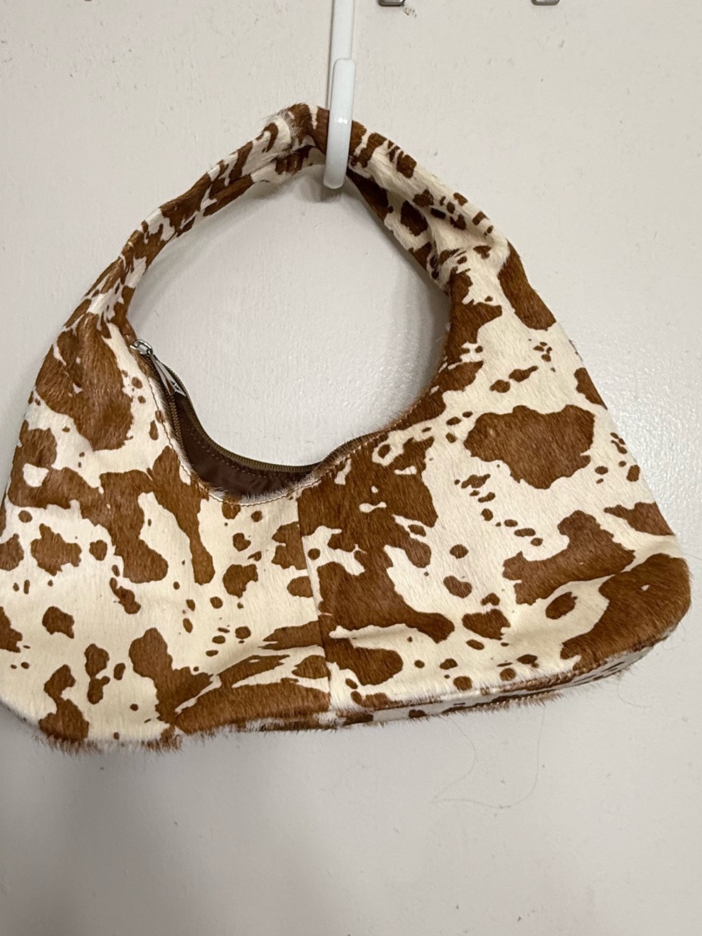 GAP Cow Print Calf Hair Shoulder Bag | Y2K Mini Hobo Purse Brown & White